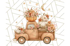 Vintage Truck Pumpkin and Fall Flowers PNG Clipart, Autumn Product Image 2