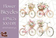 Bicycle with Flowers PNG, Pastel Spring Floral Bike Clipart Product Image 1