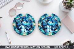 Snowman Car Coaster Sublimation|Christmas Coaster PNG Design Product Image 1