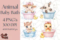 Farm Animal Babies in Bubble Bath PNG, Nursery Clipart Product Image 1