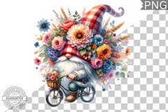 Floral Crown Gnome Rides A Bike Sublimation Clipart Design Product Image 1