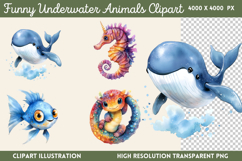 Funny Underwater Animals Sublimation PNG Product Image 1