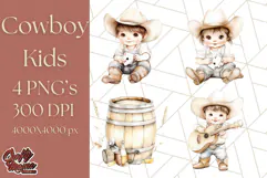 Cowboy Clipart PNG, Kid Western Country Graphic Product Image 1