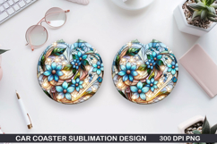 Flowers Car Coaster Sublimation|Christmas Coaster PNG Design Product Image 1