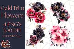 Gothic Floral PNG, Dark Aesthetic Flowers Clipart Print Product Image 1