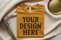 Heather Mustard Folded Bella Canvas 3001 Flat Lay T-Shirt Mo Product Image 1
