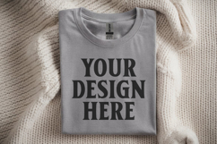 Gildan 64000 Heather Grey Folded Tshirt Mockup Product Image 1