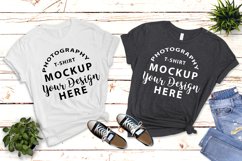 Bella Canvas 3001 Mock-up WHITE &amp; DARK GREY HEATHER Product Image 1