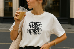 Women Coffee Cup T-Shirt Mockup PSD JPG Product Image 1