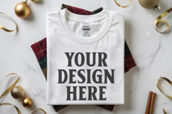 Gildan 64000 White Folded Christmas Flat Lay T-shirt Product Image 1