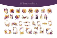 66 Yellow, Purple and Pink Watercolor Flowers Clipart PNG Product Image 2