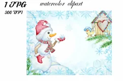 Snowman Watercolor Winter Scene PNG, Winter poster Designs D Product Image 1