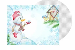 Snowman Watercolor Winter Scene PNG, Winter poster Designs D Product Image 2