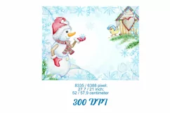 Snowman Watercolor Winter Scene PNG, Winter poster Designs D Product Image 3