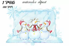 Snowman Watercolor Winter Scene PNG, Winter Sublimaton Desig Product Image 1