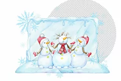 Snowman Watercolor Winter Scene PNG, Winter Sublimaton Desig Product Image 3