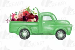 Floral watercolor pickup truck clip art, bridal decoration. Product Image 3