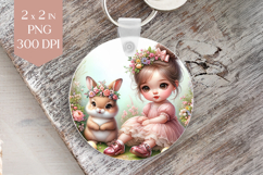 Girl and Bunny Keyring Sublimation PNG Product Image 1
