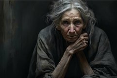 Portrait of an elderly woman with a poignant expression, dee Product Image 1