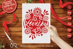 Papercut Love You Card Cover with Flowers and Curls Design Product Image 1