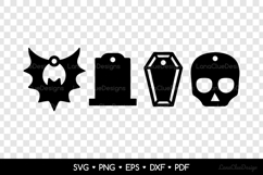 4 Halloween Shaped Gift Tags SVG - Bat, Tomb, Coffin, Scull Product Image 2