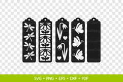 Spring Bookmarks SVG with Dragonfly, Flowers and Butterfly Product Image 2