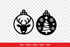 Round Christmas Ornaments with Deer and Xmas Tree SVG Product Image 2