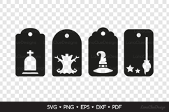 Halloween Gift Tags SVG - Tomb, Stump, Witch Hat and Broom Product Image 2