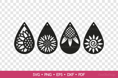 Teardrop Sunflower Earrings SVG, Floral Jewelry Template Product Image 2