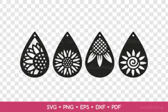 Teardrop Sunflower Earrings SVG, Floral Jewelry Template Product Image 2