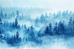 Blue Foggy Forest Winter Landscape Background Product Image 1
