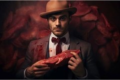 Mysterious man with raw meat in vintage attire Product Image 1