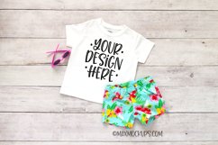 White kids shirt mockup, shorts and sunglasses Product Image 1