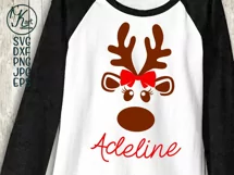Christmas Reindeer face with bow svg, girl reindeer head svg Product Image 1