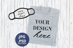 Gray Folded T-shirt & Black Edge Face Mask Mockup Product Image 1