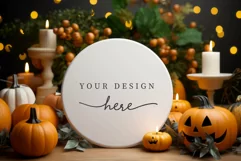 Halloween round sign, Halloween door sign mockup Product Image 1