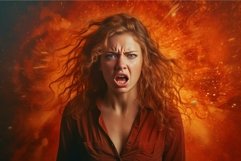 Woman expressing intense emotion with explosive background Product Image 1