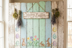 Colorful Easter Sign on Wooden Background Product Image 1