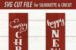Merry Christmas - Happy New Year - Vertical Porch Sign SVG Product Image 3