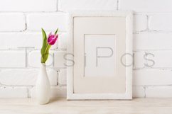 White frame mockup with magenta pink tulips Product Image 2