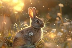 Enchanting sunset bunny in flowery field Product Image 1