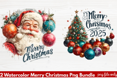 2 Watercolor Merry Christmas PNG | Festive Holiday Product Image 1