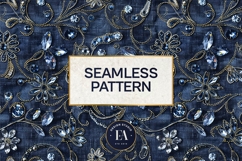 Navy Crystal Embroidery | Luxury Denim Fabric Texture Product Image 3