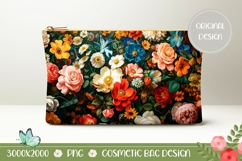 Colorful Flowers Cosmetic Bag Print, Floral Cosmetic Bag PNG Product Image 1