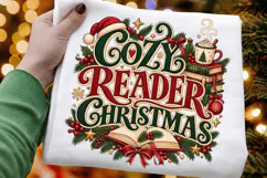 Cozy Reader Christmas Illustration, Festive Book Lover Product Image 3