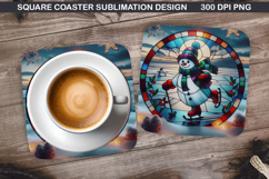 Snowman Coaster Sublimation, Christmas Coaster PNG Design Product Image 1