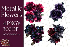 Gothic Floral PNG, Dark Aesthetic Flowers Clipart Print Product Image 1