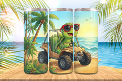Cute turtle in beach in car Tumbler Wrap PNG Sublimation Product Image 1