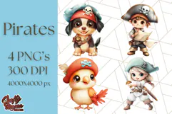 Cartoon Pirate Kids and Animals PNG Clipart for Fun Designs Product Image 1