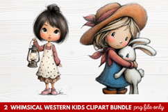 2 Whimsical Western Kids Clipart | Cute Cowboy &amp; Cowgirl PNG Product Image 1